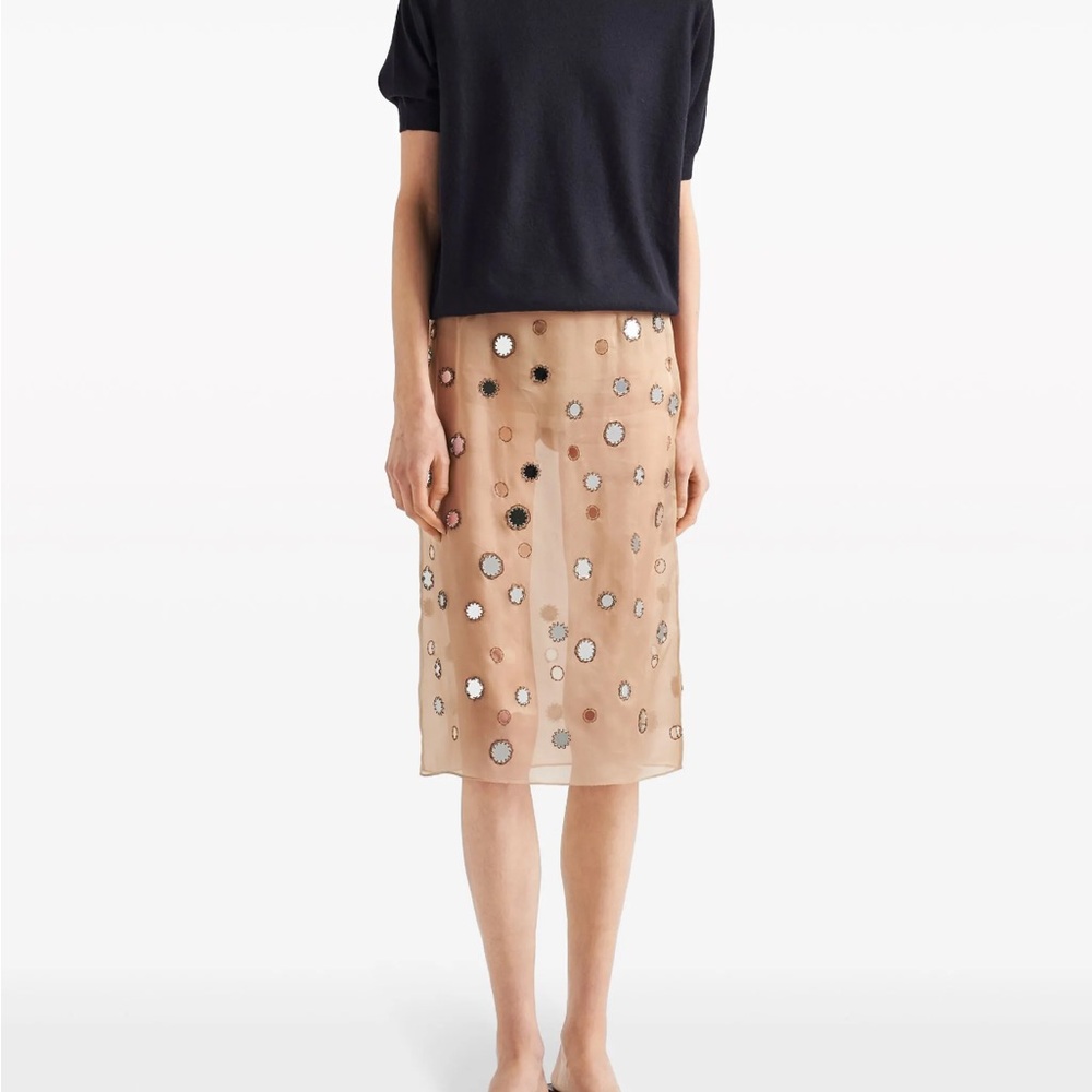 NWT Prada Mirror Embellished Organza Midi Skirt Size 38